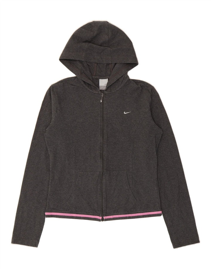 NIKE Womens Crop Zip Hoodie Sweater US 12/14 Large Grey Cotton Vintage Nike and Second-Hand Nike from Messina Hembry 