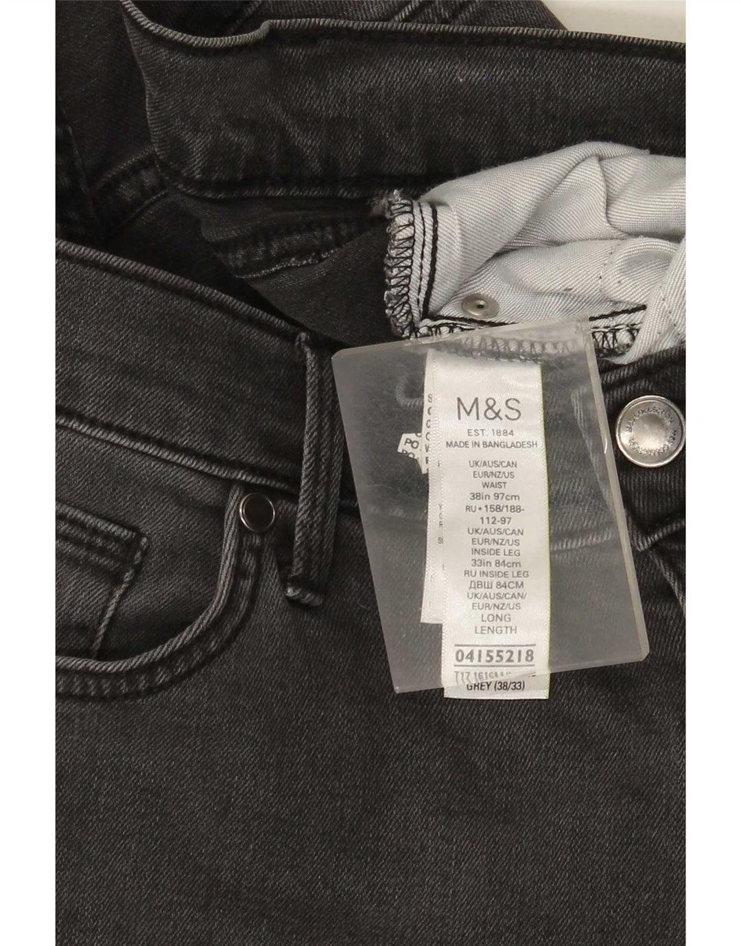 Marks & Spencer Mens Straight Jeans W38 L33 Grey Cotton