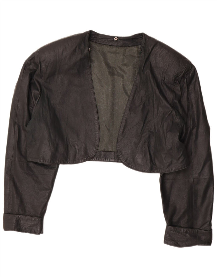 VINTAGE Womens Leather Bolero Jacket UK 14 Medium Green