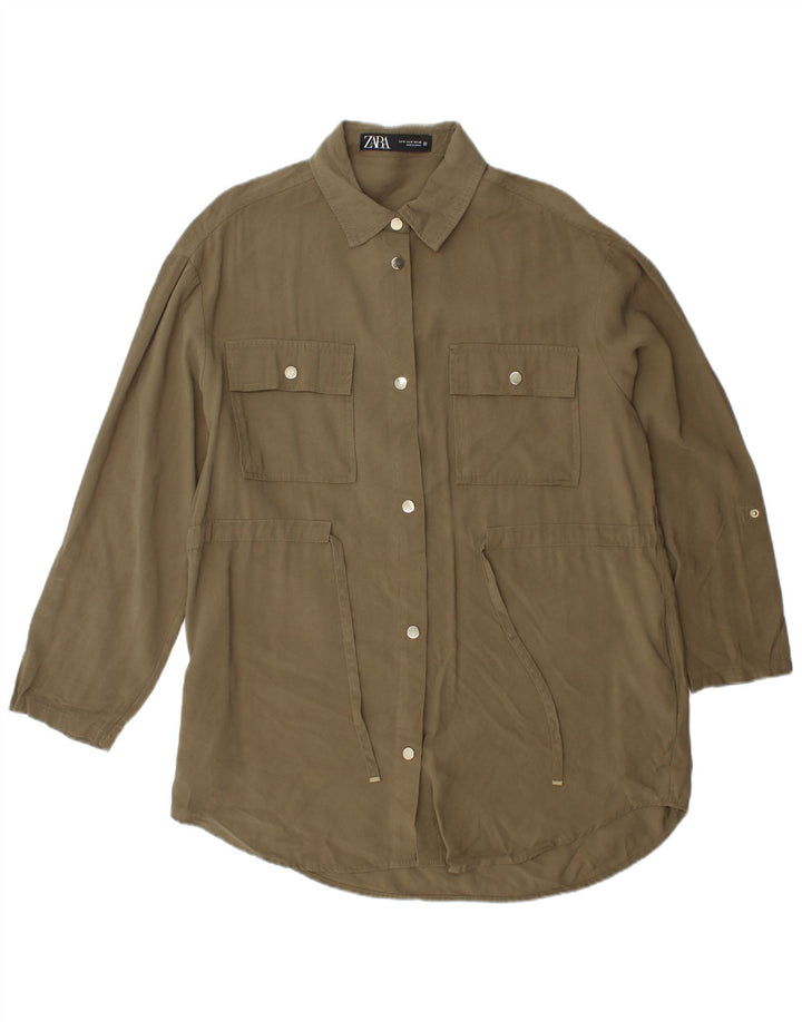 Zara Womens Shirt Dress UK 14 Medium Khaki Viscose