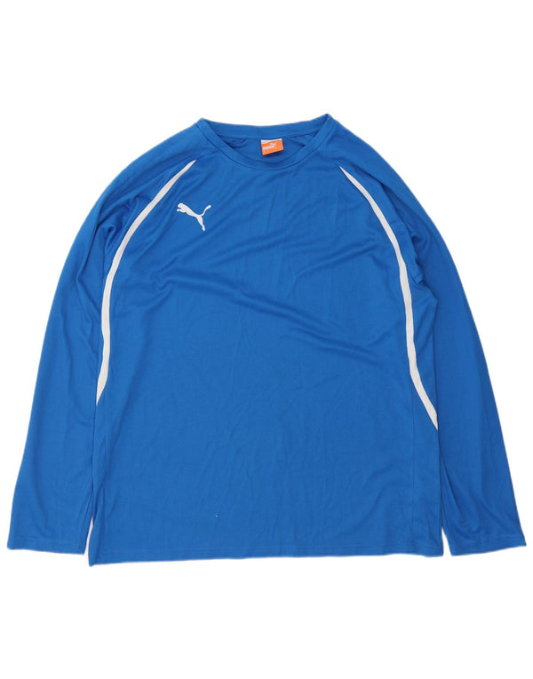 Puma Mens Top Long Sleeve Large Blue Striped Polyester