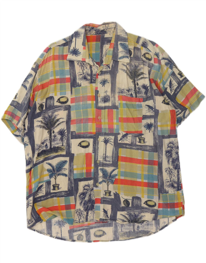 Vintage Mens Short Sleeve Shirt Large Multicoloured Patchwork