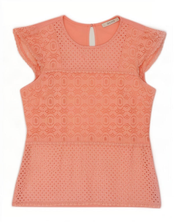 Oasis Blusa para Mujer Top UK 10 Small Pink Geométrico Algodón
