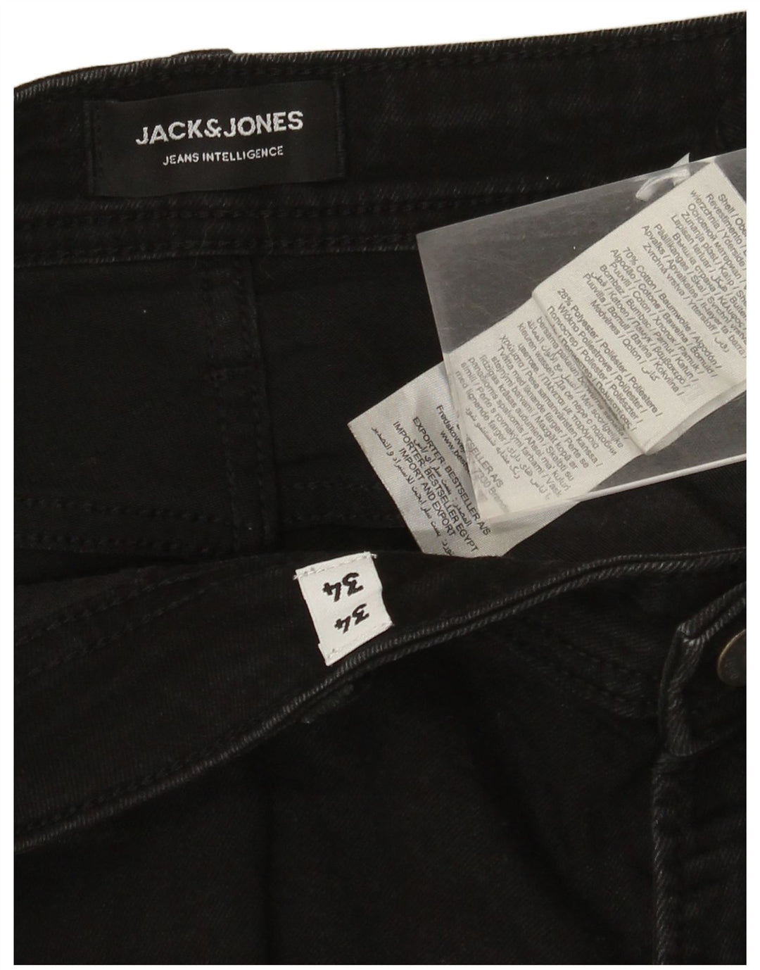 Jack & Jones Mens Straight Jeans W34 L34 Black Cotton