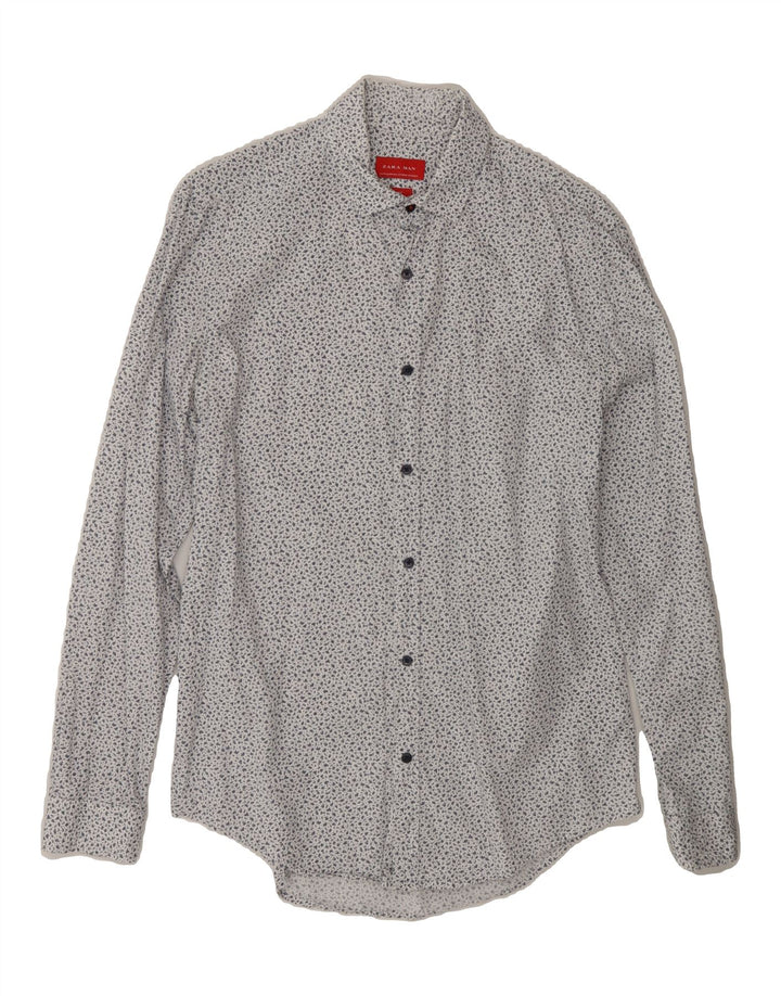 ZARA Mens Slim Fit Shirt Medium White Floral Vintage Zara and Second-Hand Zara from Messina Hembry 