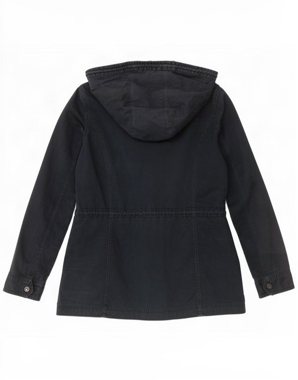 Hollister Womens Hooded Parka Jacket UK 14 Large Navy Blue Cotton