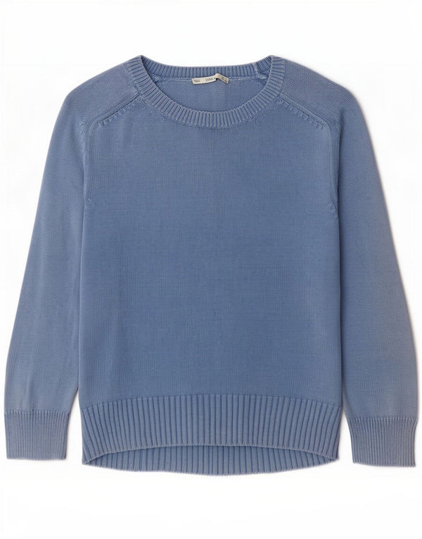 Sweter damski Zara z dekoltem w łódkę UK 10, mały, niebieski, bawełniany