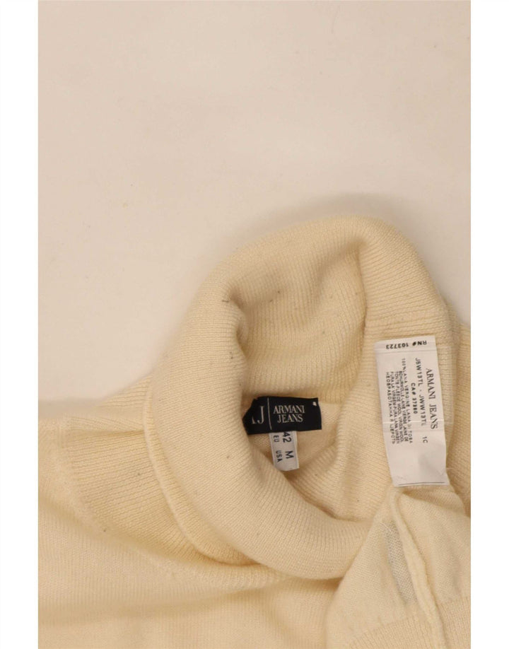 Armani Jeans Womens Roll Neck Jumper Sweater UK 12 Medium Beige Wool