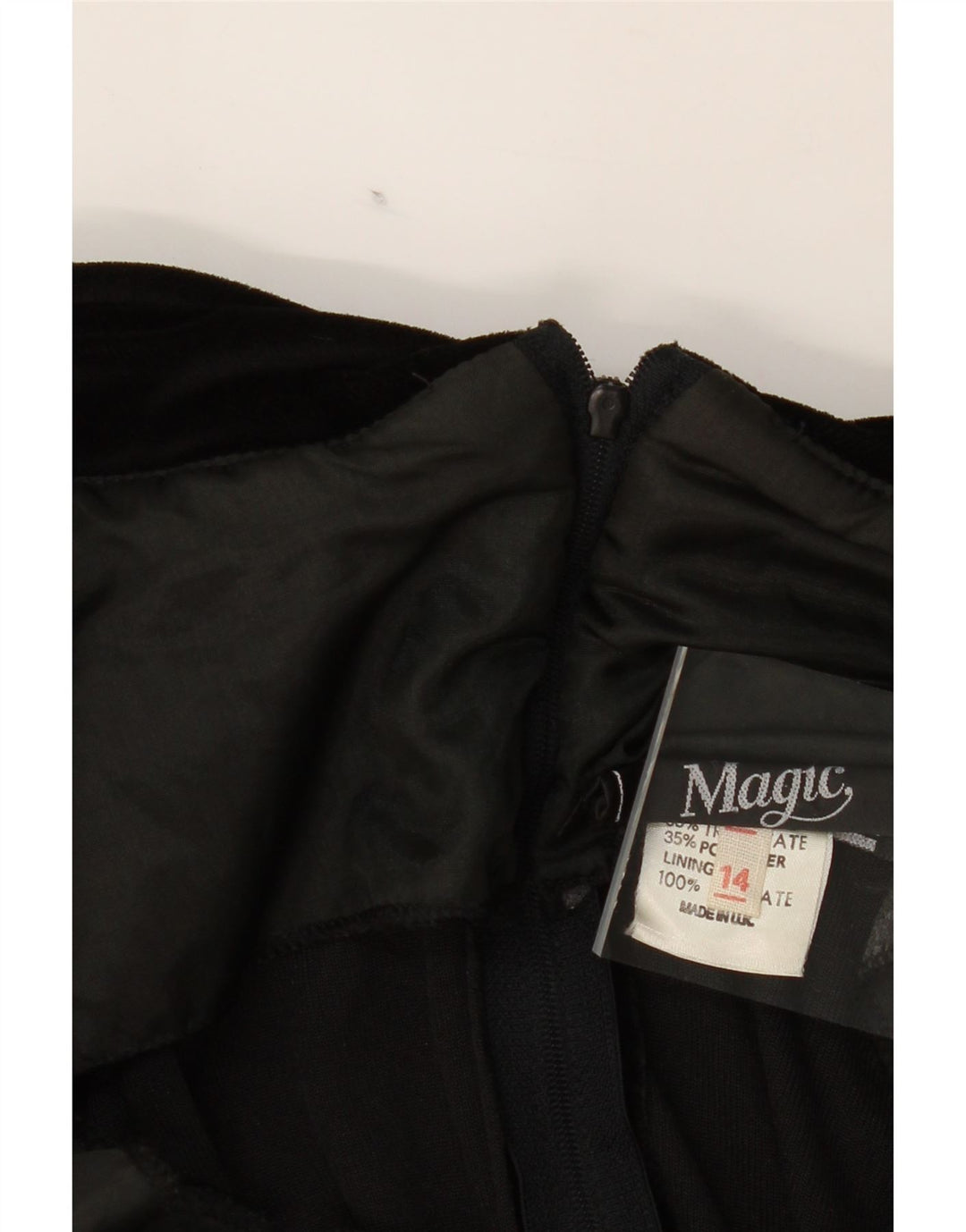 MAGIC Womens Velour Off Shoulder Dress UK 14 Medium Black Triacetate Vintage Magic and Second-Hand Magic from Messina Hembry 