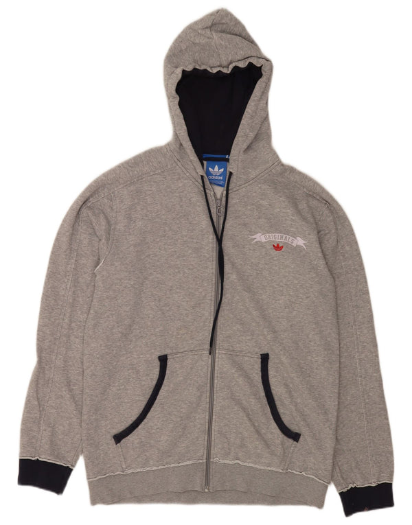 Suéter masculino Adidas com capuz e zíper gráfico cinza médio algodão manchado