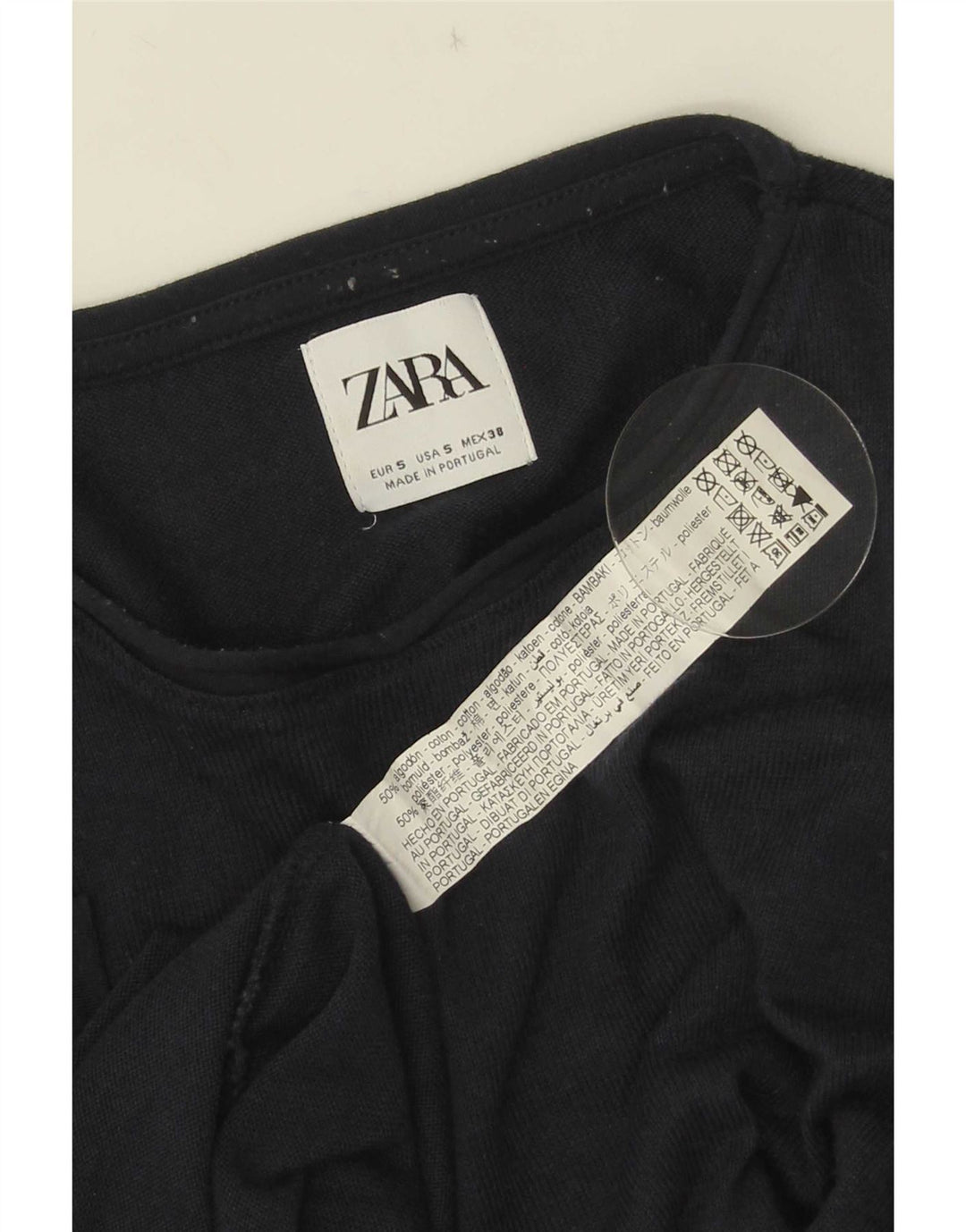 Zara Mens Crew Neck Jumper Sweater Small Navy Blue Cotton