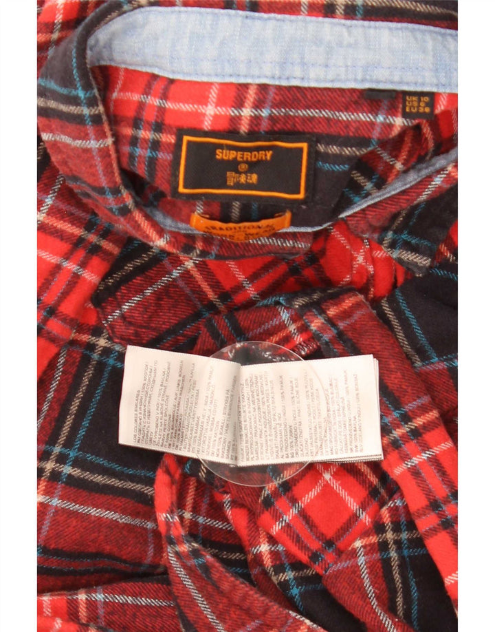 Superdry Womens Flannel Shirt UK 10 Small Red Check Cotton