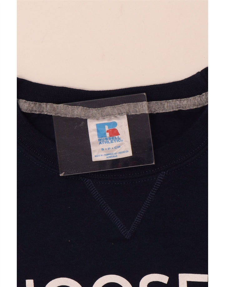 RUSSELL ATHLETIC Mens Graphic Sweatshirt Jumper Small Navy Blue Cotton