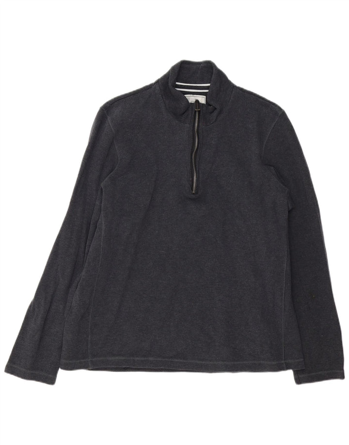 JACK & JONES Mens Zip Neck Jumper Sweater XL Grey Cotton