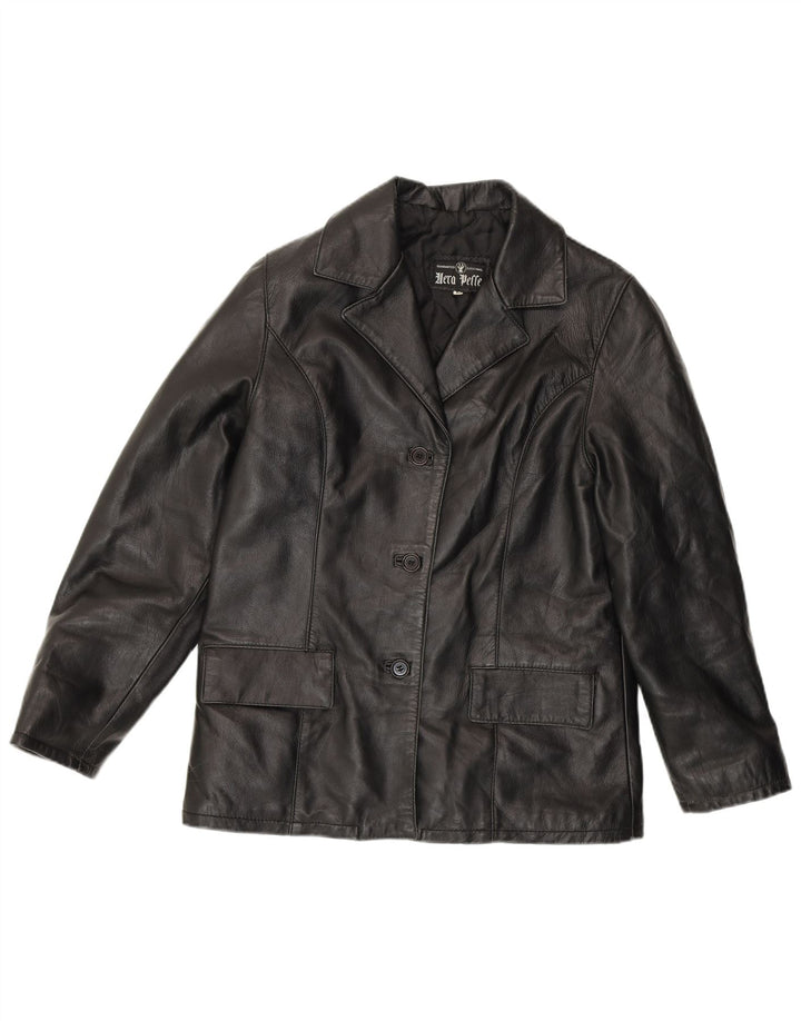 VINTAGE Womens Leather Jacket IT 42 Medium Black Leather