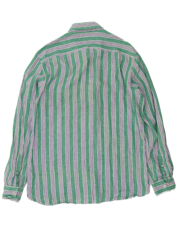 Tommy Hilfiger Mens Shirt Large Green Striped Linen