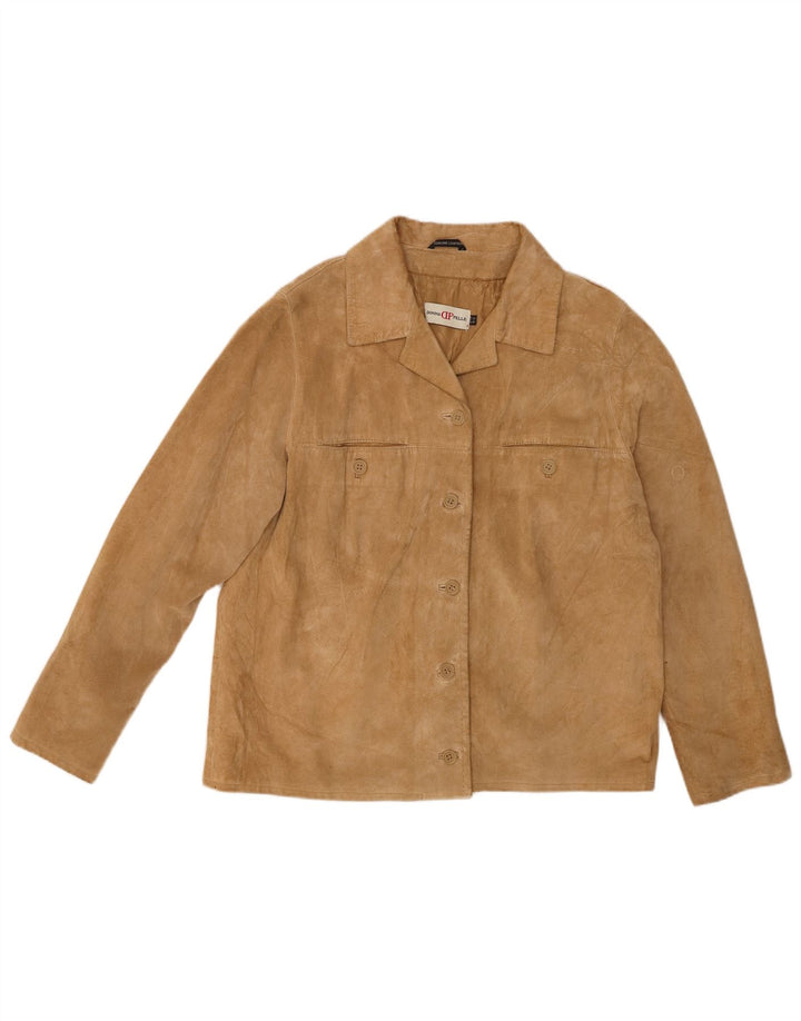 Donna Pelle Womens Suede Jacket IT 52 2XL Beige Leather