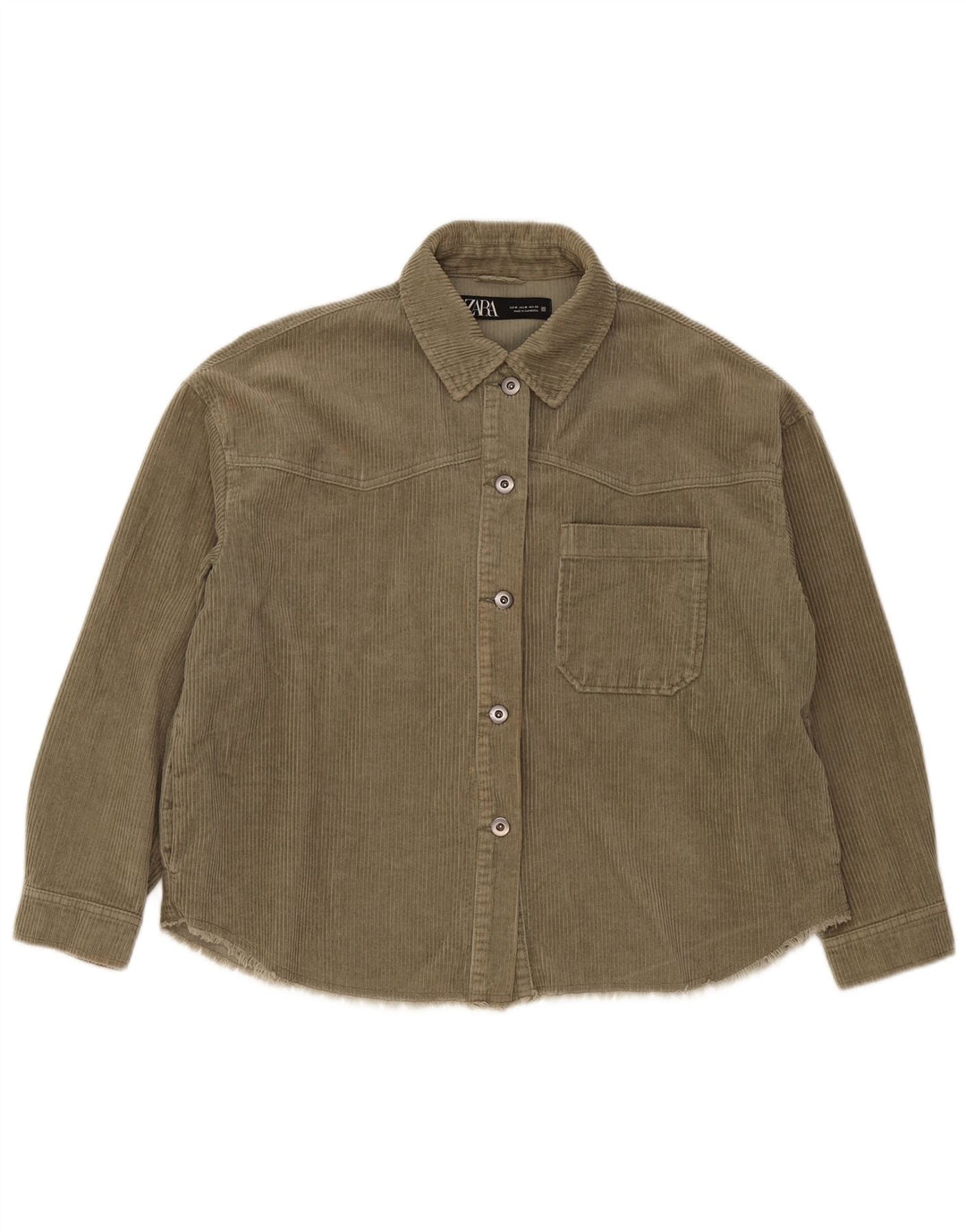 Zara Womens Oversized Corduroy Shirt UK 14 Medium Khaki Cotton