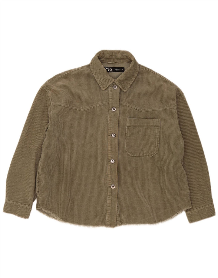 Zara Womens Oversized Corduroy Shirt UK 14 Medium Khaki Cotton