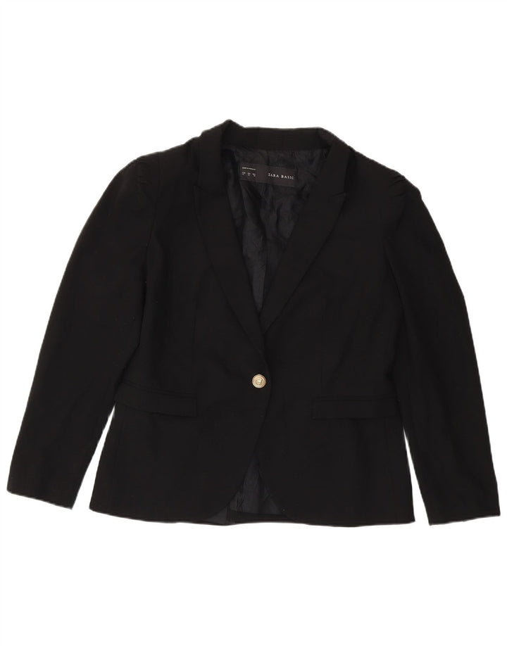 Zara Womens 1 Button Blazer Jacket UK 18 XL Black Polyester