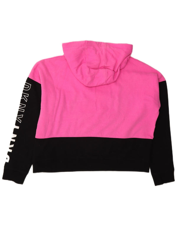 Dkny Womens Grafisk Oversized Hoodie Jumper UK 14 Medium Pink Colourblock