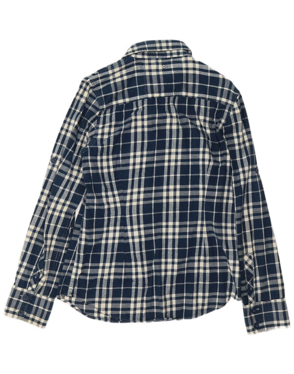 Superdry Womens Flannel Shirt UK 14 Large Navy Blue Check Cotton