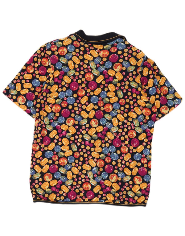 Blusa feminina vintage de manga curta UK 14 média multicolorida manchada
