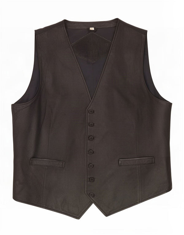Colete de couro masculino vintage IT 54 XL preto