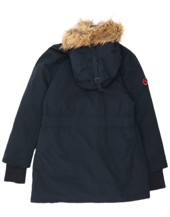 Superdry Manteau rembourré à capuche pour femme UK 16 Large Bleu Marine Polyester