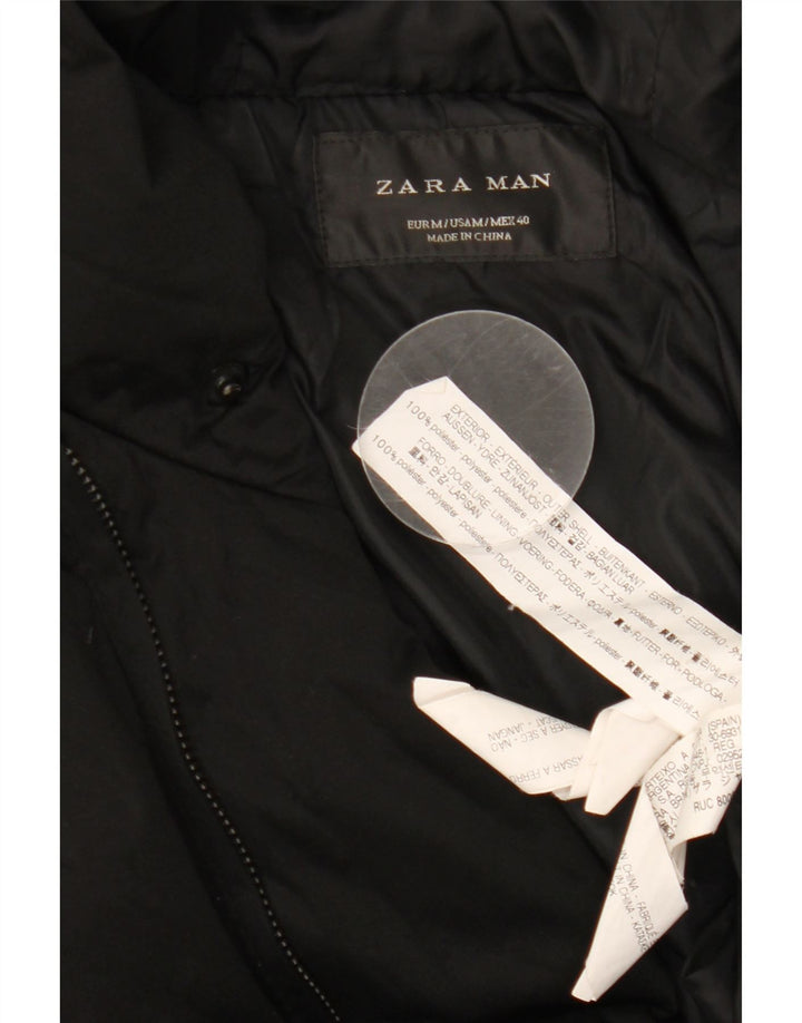 Cappotto imbottito con cappuccio da uomo Zara UK 38 poliestere nero medio