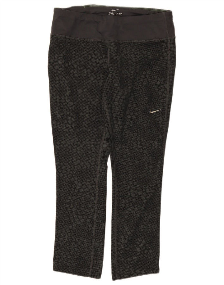 Nike Womens Dri Fit Capri Leggings UK 8 Small Black Geometric Polyester