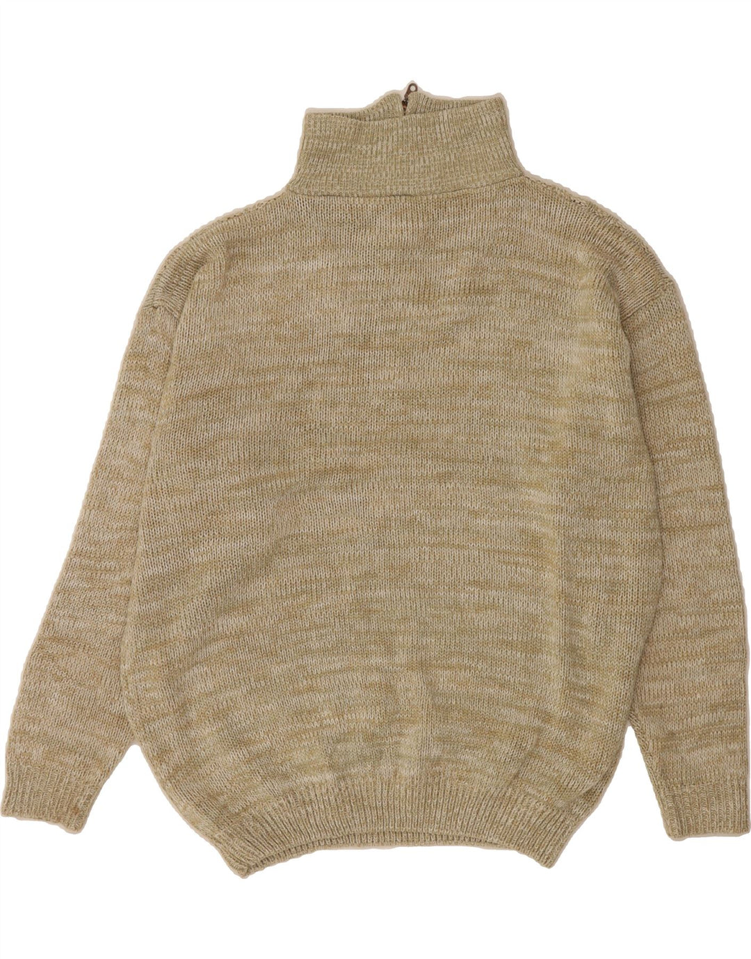 VINTAGE Mens Zip Neck Jumper Sweater 2XL Beige Polyacrylic