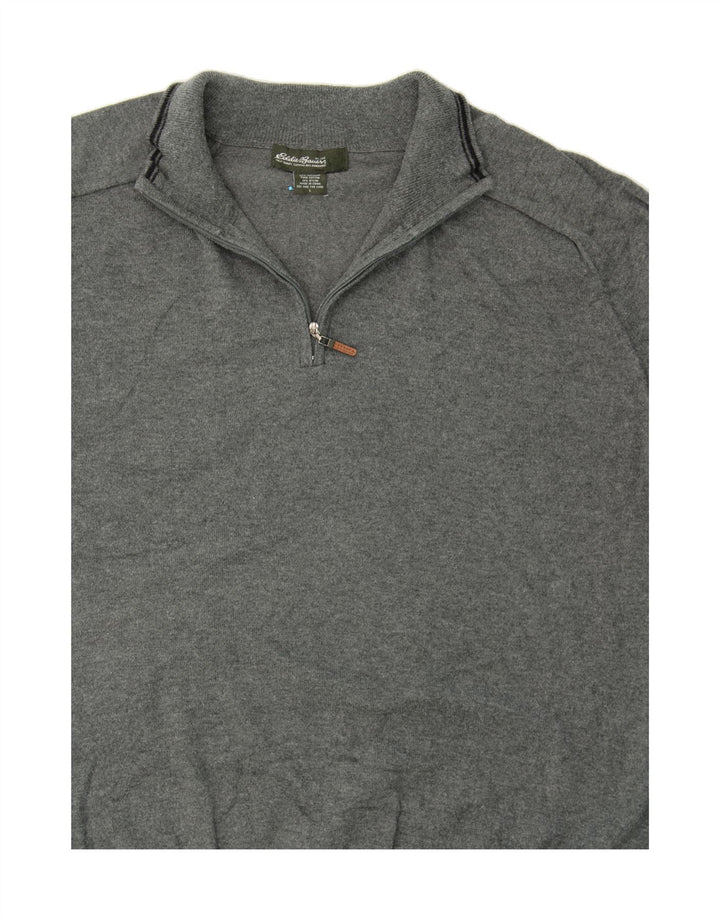EDDIE BAUER Mens Zip Neck Jumper Sweater Large Grey Cotton Vintage Eddie Bauer and Second-Hand Eddie Bauer from Messina Hembry 