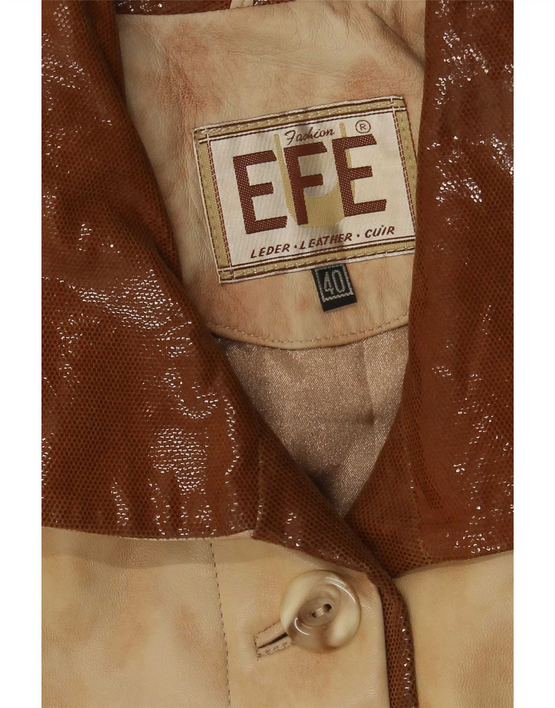 Vintage Womens Oversized Leather Coat EU 40 Medium Beige Tie Dye Leather