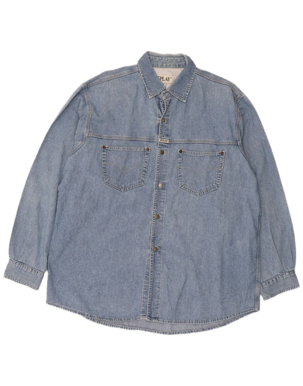 Replay Mens Regular Fit Denim Shirt 2XL Blue Cotton