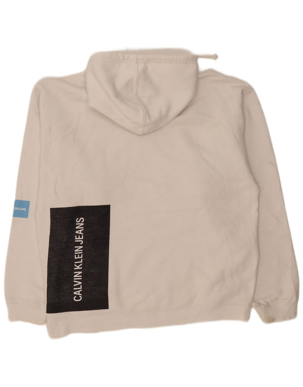 Calvin Klein Jeans Mens Graphic Hoodie Jumper Large White Colourblock