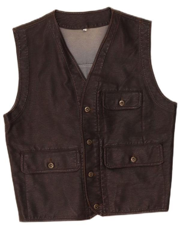 Brugi Mens Faux Leather Waistcoat Medium Brown Polyethylene