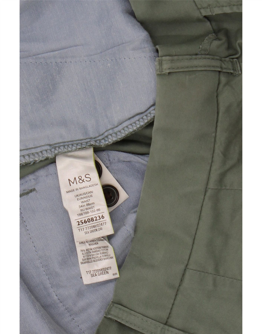 Marks & Spencer Mens Chino Shorts W34 Large  Green Cotton