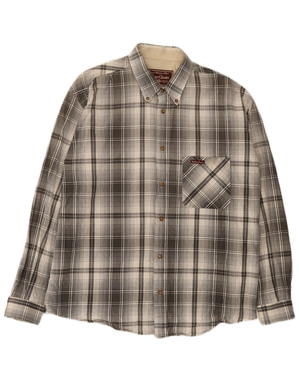 Camisa Marlboro Classics Hombre Grande Gris Cuadros Algodón