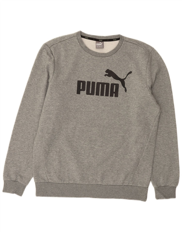PUMA Mens Graphic Sweatshirt Jumper Large Grey Flecked Cotton