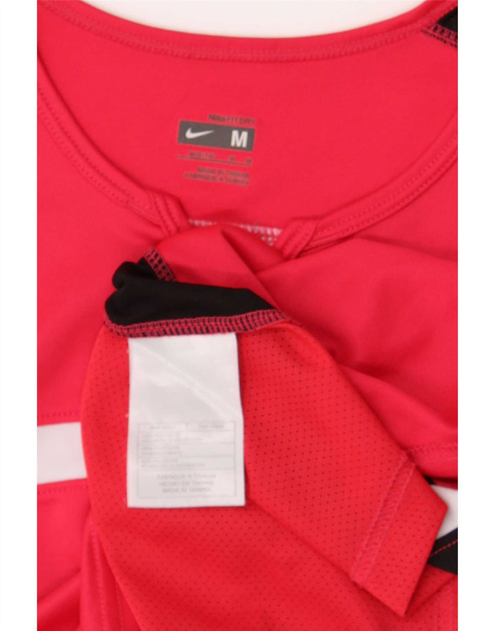 Nike Dame Dri Fit T-Shirt Top US 8/10 Medium Red Colourblock Polyester