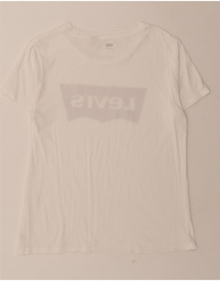 LEVI'S Womens Graphic T-Shirt Top UK 14 Medium White Vintage Levi's and Second-Hand Levi's from Messina Hembry 