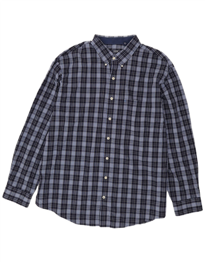 Izod Mens Shirt 2XL Navy Blue Check Cotton