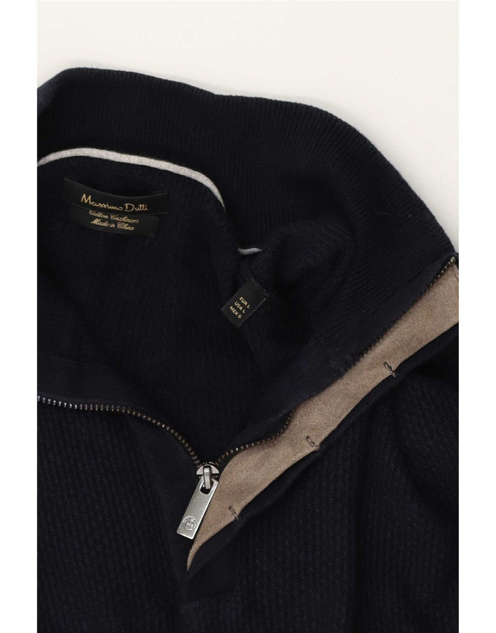 Massimo Dutti Mens Zip Neck Jumper Sweater Large Navy Blue Cotton