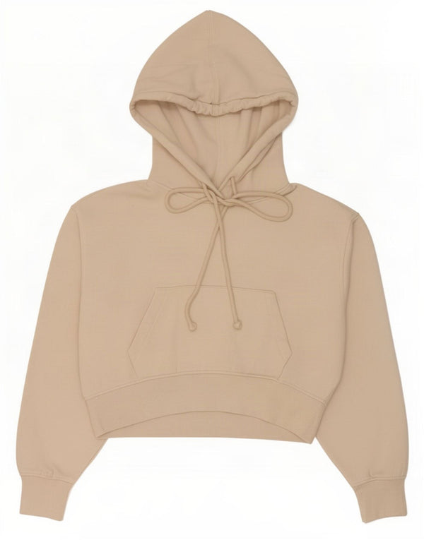 Zara Womens Crop Hoodie Jumper UK 14 Medium Beige Polyester