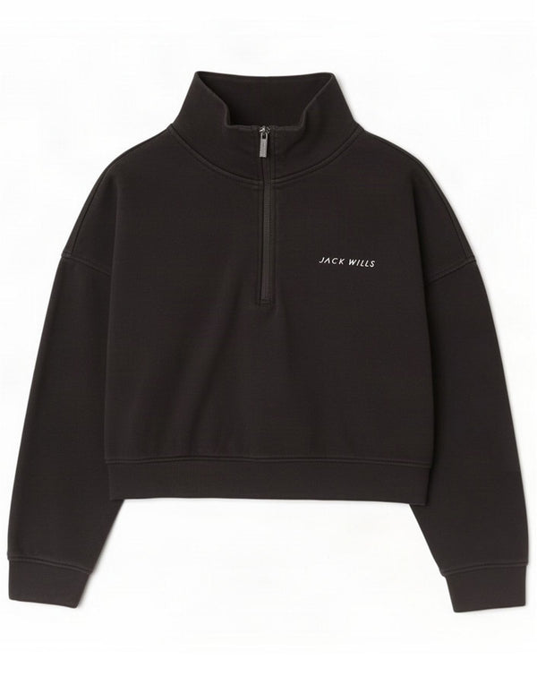Jack Wills Womens Oversized Crop Sweatshirt Jumper UK 12 Medium Black