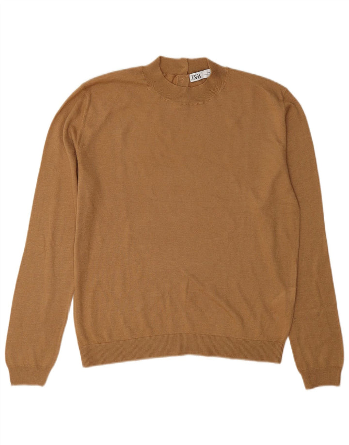 Zara Dame Turtle Neck Jumper Sweater UK 12 Medium Khaki Modal