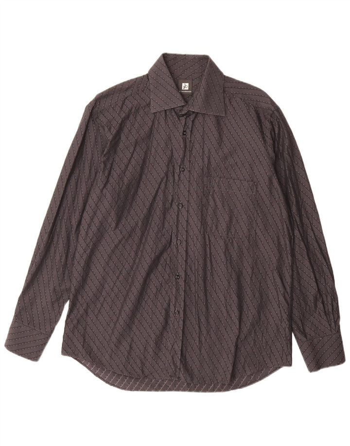 ROCCOBAROCCO Mens Shirt Size 16 41 Large Black Striped Cotton