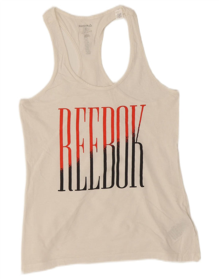 Reebok Womens Graphic Vest Top UK 8/10 Small White Cotton