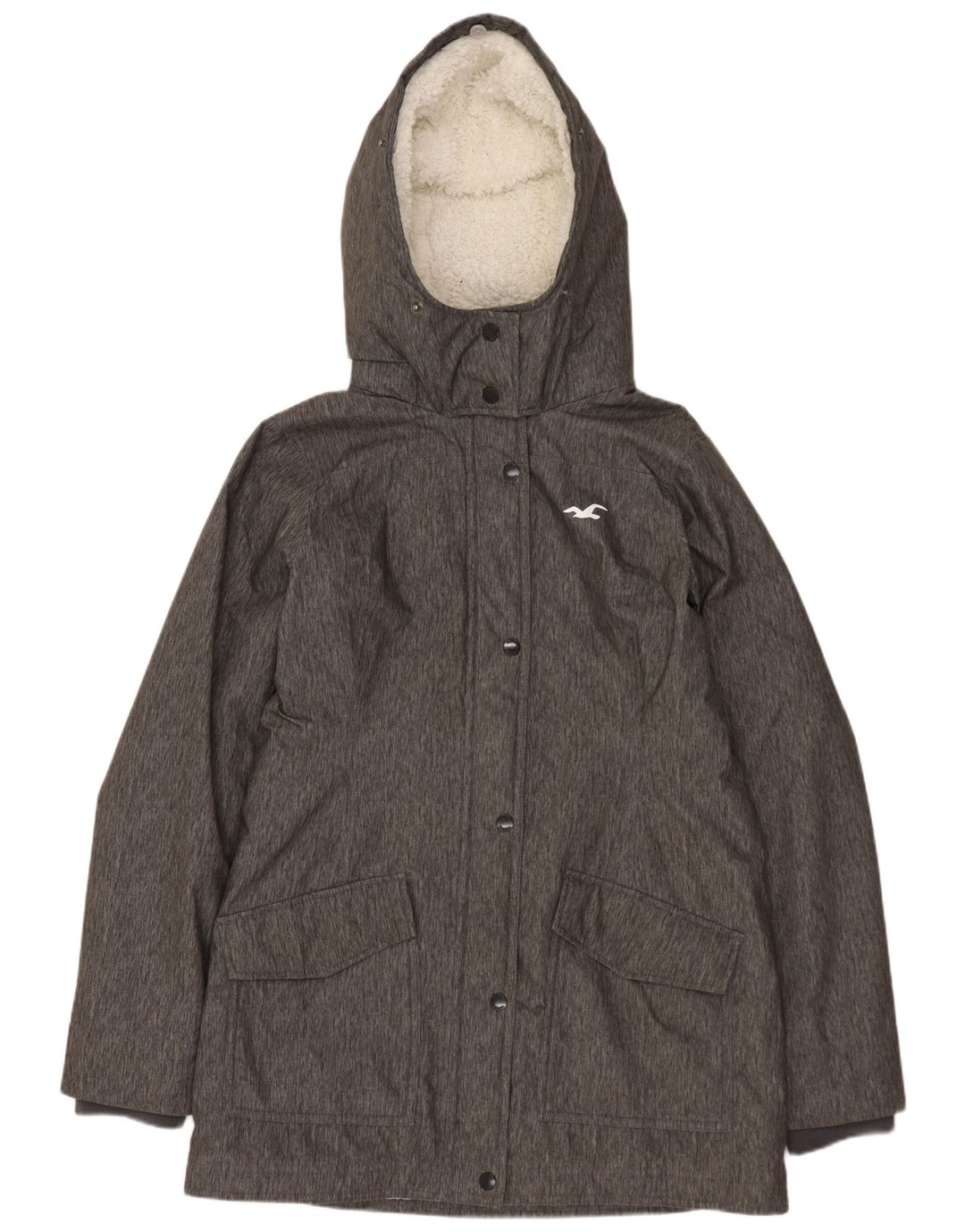 HOLLISTER Womens Hooded Parka Jacket UK 14 Medium Grey Flecked Polyester